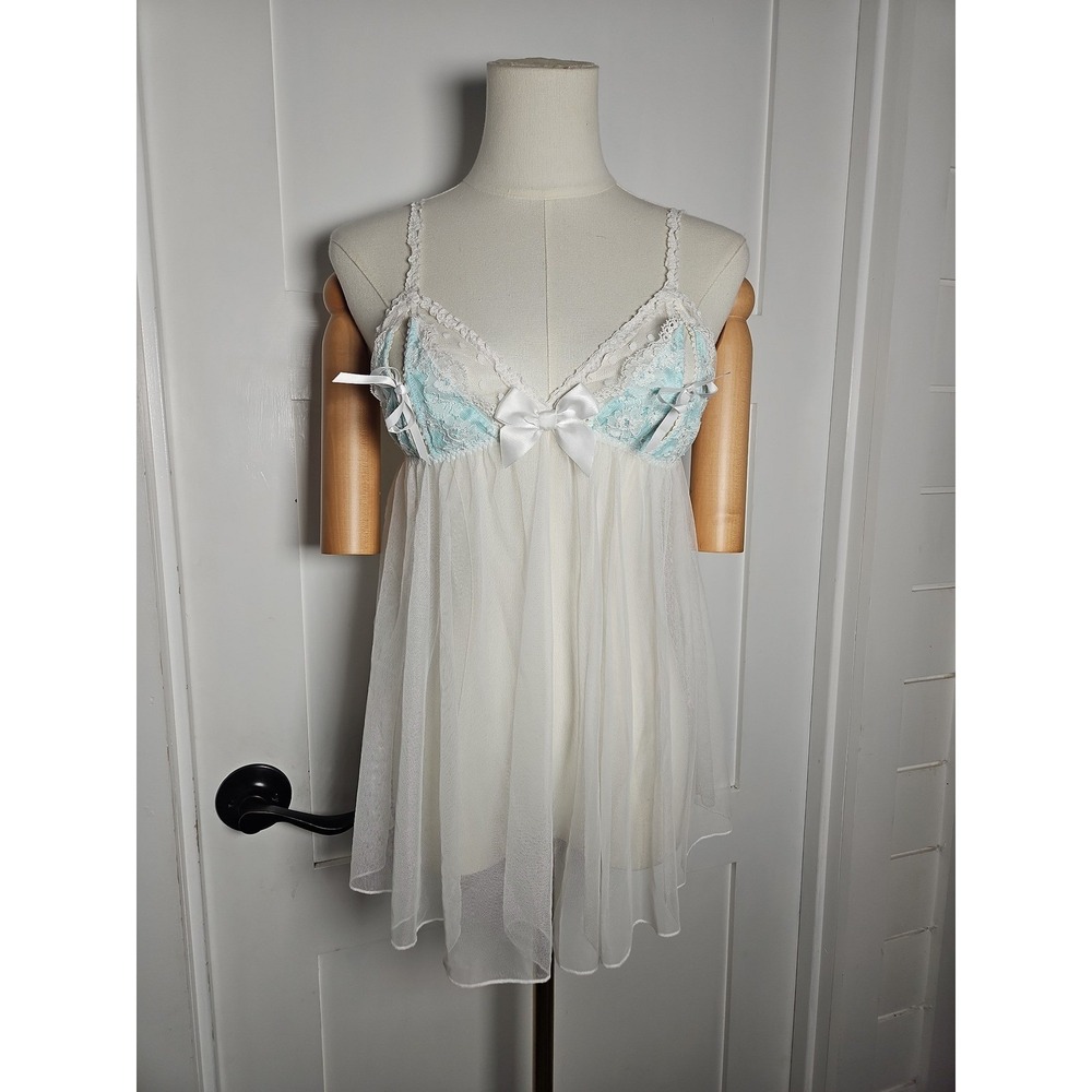 Victoria's Secret I Do Bridal Babydoll Slip Dress Medium White Blue Coquette